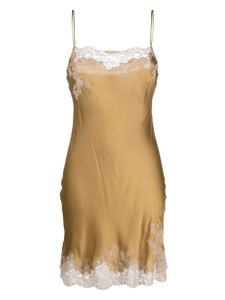 Carine Gilson Calais-Caudry lace-trim silk nightdress - Marron