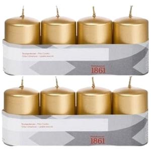 Cilinderkaarsen/stompkaarsen - set 8x - goud - 5 x 8 cm - 18 branduren