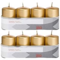 Cilinderkaarsen/stompkaarsen - set 8x - goud - 5 x 8 cm - 18 branduren