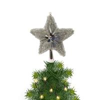 Bellatio decorations Kerstboom piek - 1x - ster - zilver - kunststof - 23 cm - kerstversiering