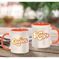 King and queen cadeau mok / beker wit en oranje