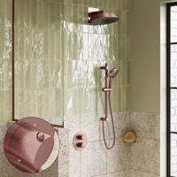 Regendouche set SaniClear Evolution Stripes | 30 cm | Incl.Inbouwdeel | 2 standen handdouche | Met glijstang | Geborsteld koper