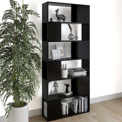 Boekenkast/kamerscherm 80x24x186 cm bewerkt hout zwart