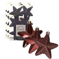 Decoris kersthanger sterren - 18x st - mahonie bruin - 7 cm - kunststof - kerstornamenten