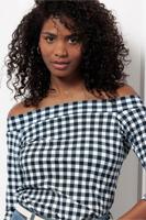 Studio Anneloes Dolly Check Top 12775 T-shirt Korte Mouw 6911 Dark Blue/off White