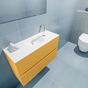 Mondiaz Ada 80cm toiletmeubel ocher met wastafel talc midden 1 kraangat