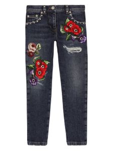 Dolce & Gabbana Kids jean droit à fleurs brodées - Bleu