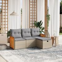 4-delige Loungeset met kussens poly rattan gemengd beige