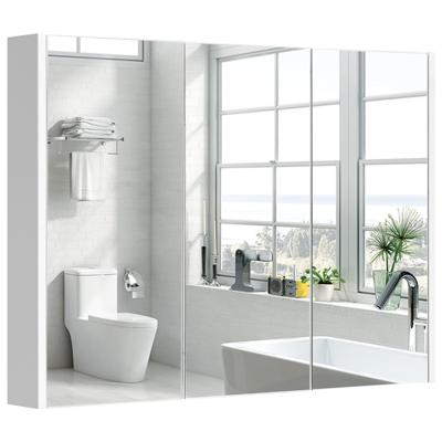 Drie Spiegels Badkamermeubel Badkamer Wandkast met Verstelbare Planken 90 x 11 x 65 cm Wit