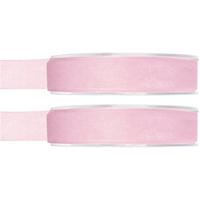 Organza sierlint - 2x stuks - roze - 20 meter x 1,5 cm - cadeaulint ribbon