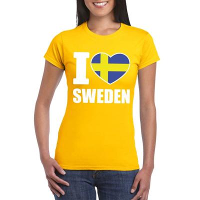 Zweden supporters kleding t-shirt - voor dames - geel - met vlag kleuren print - korte mouwen