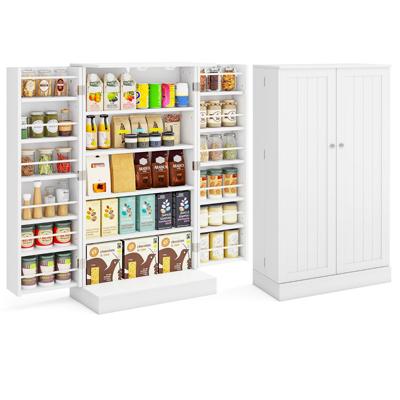 Multifunctionele Kast Opbergkast met 6 Verstelbare Planken Keukenkast Dubbeldeurs Provisiekast voor Eetkamer Woonkamer Wit