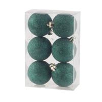 Kerstballen - 6x st - donkergroen - glitters - D6 cm - kunststof - kerstversiering - thumbnail