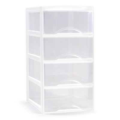 Ladeblokje/bureau organizer met 4x lades - transparant/wit - L18 x B25 x H33 cm - plastic