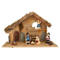 Complete kinder kerststal met 7x st kerststal beeldjes - 50 x 23 x 31 cm - hout/polyresin - thumbnail