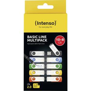 Intenso USB-Stick 10er Pack Basic Line 10 x 8 GB USB-stick 8 GB Geel, Groen, Blauw, Oranje, Zwart 3503561 USB-A 2.0