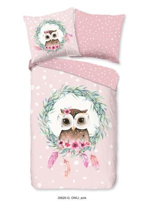 Good Morning Kinderdekbedovertrek "uil en veren" - Roze - (135x200 cm) - Katoen Good Morning Kinderdekbedovertrek "uil en veren" - Roze - (135x200 cm) - Katoen