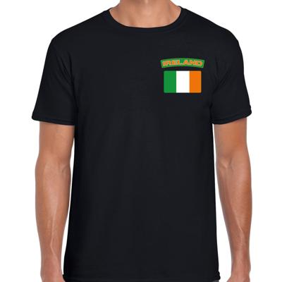 Ierland thema t-shirt - met vlag op borst - zwart - voor heren - landen shirt - supporters