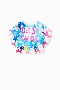 Cropped T-shirt met bloemen - WHITE - 5/6