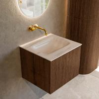 Badmeubel Mondiaz Kurve-Dlux | 50 cm | Meubelkleur Walnut | Wastafelkleur Meli | Solid surface | Wasbak midden spoelbak | Zonder kraangat(en)