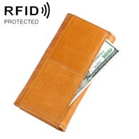 3559 Antimagnetic RFID Multi-function Zipper Retro Top-grain Leather Lady Purse Wallet (Yellowish-brown)