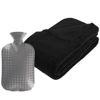 Fleece deken/plaid Zwart 230 x 180 cm en een warmwater kruik 2 liter - Plaids - thumbnail