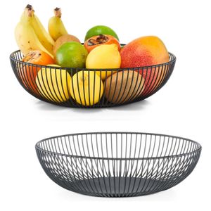 2x Zwarte ronde fruitschalen metaal 28 cm