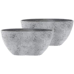 2x stuks bloempot/plantenpot balkonbak van gerecycled kunststof beton grijs D36 x 16 en H16 cm