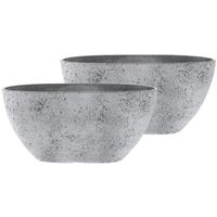 2x stuks bloempot/plantenpot balkonbak van gerecycled kunststof beton grijs D36 x 16 en H16 cm