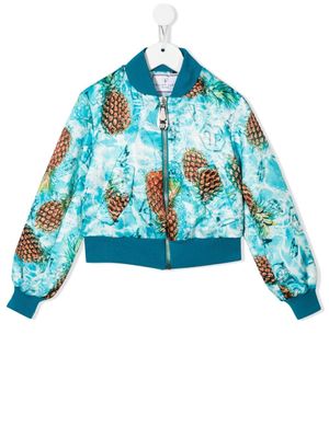 Philipp Plein Junior Bomberjack met ananasprint - Blauw