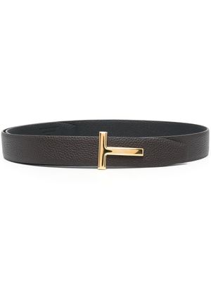 TOM FORD ceinture en cuir à plaque T - Marron