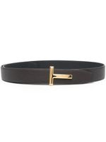 TOM FORD ceinture en cuir à plaque T - Marron - thumbnail