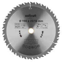 Wolfcraft HM Cirkelzaagblad | 30 td | Ø190 x 16 x 2,4mm | 1 stuk - 6735000