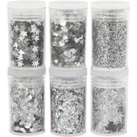 Creativ Company Bio sparkles & sequins, zilver, 6x7 ml/ 1 doos