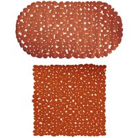 MSV Douche/bad anti-slip matten set badkamer - pvc - 2x stuks - terracotta - 2 formaten - Badmatjes