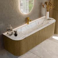 Badmeubel Mondiaz Kurve-Dlux | 150 cm cm | Meubelkleur Dusk | Wastafelkleur Glace | Solid surface | Wasbak midden spoelbak | 1 kraangat