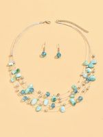 Boho Multicolor Beads Layered Necklace Earrings Set