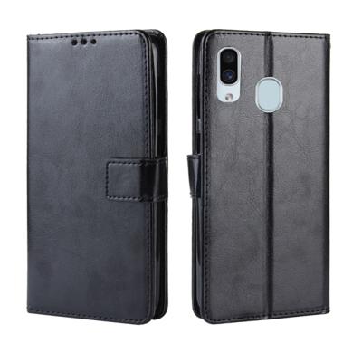 Retro Crazy Horse textuur horizontaal flip lederen Case voor Galaxy A20/A30, met houder & kaartsleuven & Foto Frame(Black)