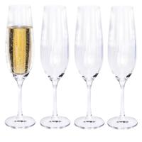 Excellent Houseware Champagneglazen - 4x stuks - kristal - streep dessin - 260 ml - H25 cm