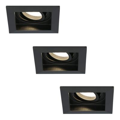 Set van 3 Fresno LED inbouwspots vierkant - GU10 - 4 Watt 345 lumen - 2700K Warm Wit - Dimbaar - Kantelbaar - Verzonken - IP20 voor binnen - Zwart