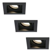 Set van 3 Fresno LED inbouwspots vierkant - GU10 - 4 Watt 345 lumen - 2700K Warm Wit - Dimbaar - Kantelbaar - Verzonken - IP20 voor binnen - Zwart