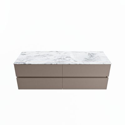 MONDIAZ VICA-DLUX 150cm badmeubel onderkast Smoke 4 lades. Inbouw wastafel CLOUD rechts 1 kraangat, kleur Glace.