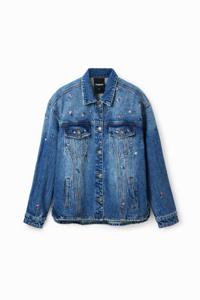 Denim truckerjack met bloemen - BLUE - S