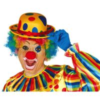 Clown verkleed set gekleurde pruik met bolhoed geel met stippen - thumbnail