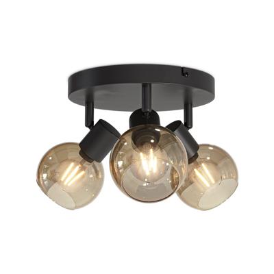 HOFTRONIC™ Glazura - LED Plafondlamp Glazen Bollen - Amberkleurig - 3 spots - Kantelbaar & Draaibaar - Zwart - E14-fitting - IP20 - Plafondlamp Amber Glas