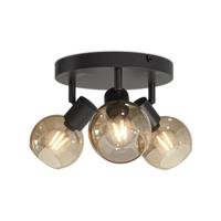 HOFTRONIC™ Glazura - LED Plafondlamp Glazen Bollen - Amberkleurig - 3 spots - Kantelbaar & Draaibaar - Zwart - E14-fitting - IP20 - Plafondlamp Amber Glas