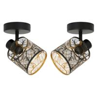 Ostaria Plafond lamp Calathea - 2x - goud / zwart - metaal - bewerkt - E27 - interieur decoratie - b