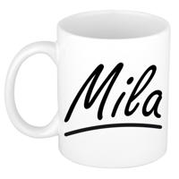 Mila Naam koffiemok - beker - met sierlijke letters - wit - 300 ml - Cadeau - Dames