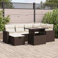 7-delige Loungeset met kussens poly rattan bruin 7-delige Loungeset met kussens poly rattan bruin