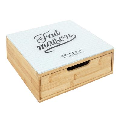 Home deco factory capsulehouder - hout - met print - koffiecups - bewaardoos